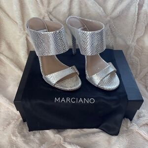 Marciano Size 7 Leather Silver Snakeskin Heel